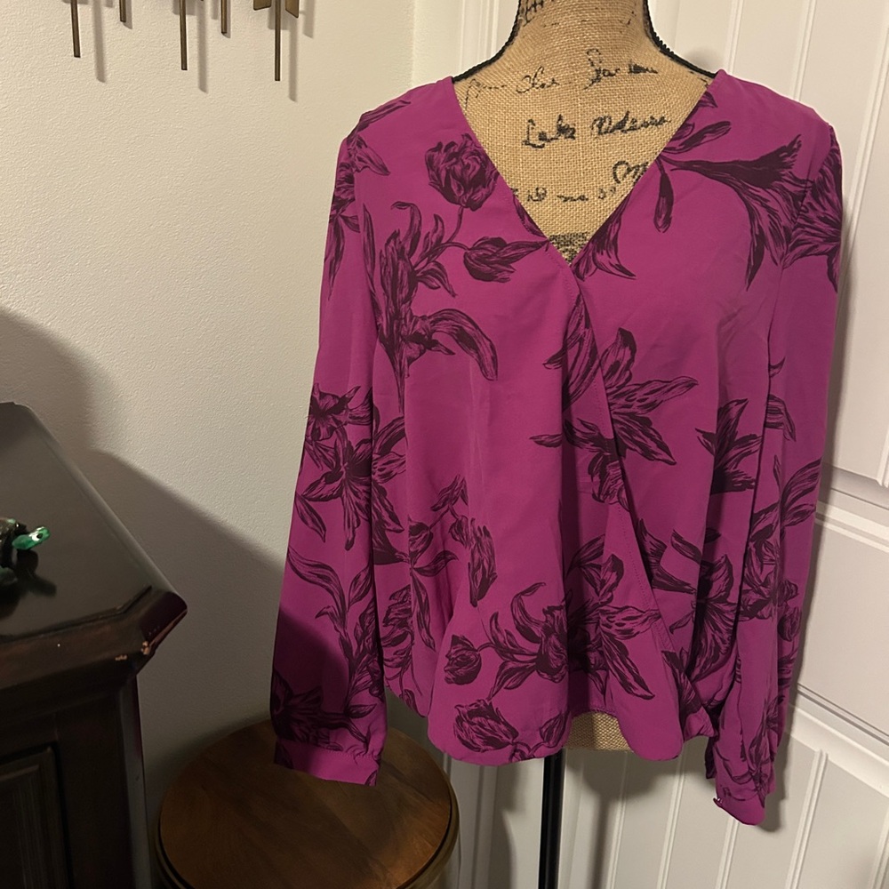 a new day Magenta Floral V-Neck Blouse - 15